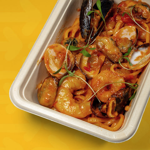 Linguini fresco al mare (mexilhão, camarão e amêijoa)