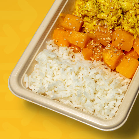 Caril de frango e abóbora com arroz basmati