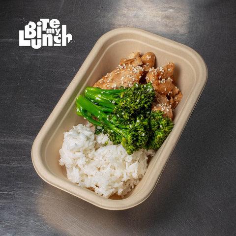 Teriyaki de frango com bimis e arroz jasmim